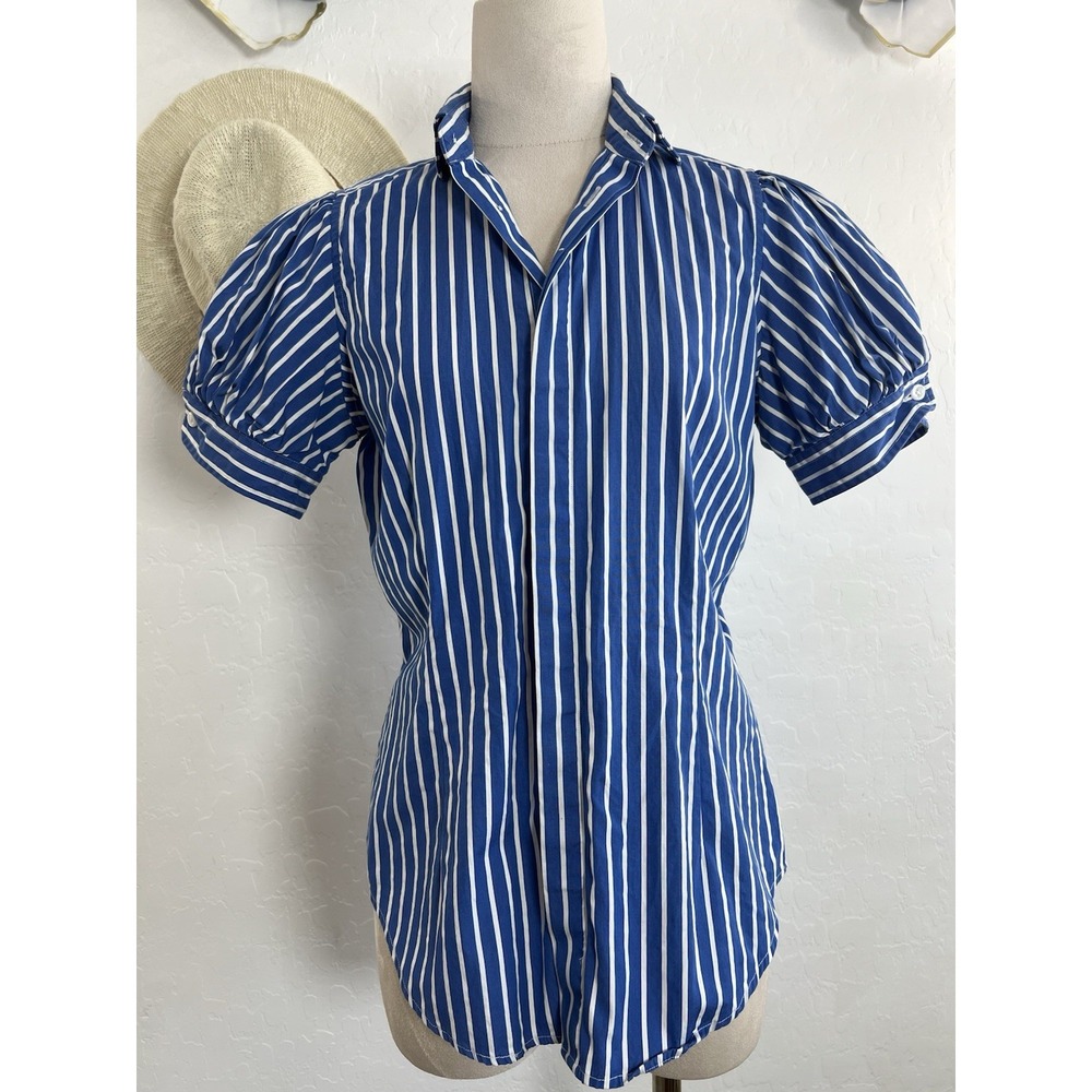 Ralph Lauren pen stripe blouse Size 4 coastal nautical preppy short sleeve